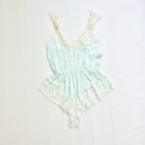 wedding photo - 70s LACE Romper Teddy Step In White Light Blue Nightie SWEET Lingerie Sheer Romper Silky Lacy Negligee Small Medium Large STRETCHY Bows Bow
