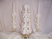 wedding photo - Wedding unity candle in ivory, bows and pearls