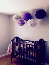 wedding photo - 5 Nursery Pompoms / Hanging Tissue paper Flower balls / Room Decor / Wall Decor /  Party poms / Baby Mobile  / Decorations / FREE SHIPPING 
