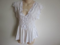wedding photo - Vintage babydoll Teddie cami sexy white lace lingerie nightgown slip  M L