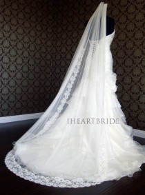 wedding photo - Alencon Lace French Eyelash Lace & Soft Silk Tulle Bridal Veil by IHeartBride V-AS72 Eclaire - Double Border Lace Edge Luxury Veil