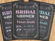 wedding photo - Chalkboard Bridal Shower Invitation. Wedding Shower. Pink, Purple, Blue. Black and White typography. Rustic. Printable Digital DIY.