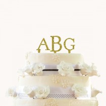 wedding photo - Personalized Glitter Wedding Cake Topper - Monogram Initials Cake Topper - Gold, Silver Glitter - Initials Wedding Cake Topper -Peachwik PT3