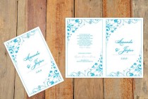 wedding photo - Wedding Program Template - Download Instantly - EDIT YOURSELF -Chic Bouquet Foldover (Malibu Blue) (Microsoft Word Format)