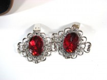 wedding photo - Shoe Clips Red Silver Tone Jewels for your Shoes High Heel Accessories