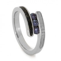 wedding photo - Alexandrite Ring, Three Stone Ring with Meteorite and Dinosaur Bone, Palladium Engagement Ring