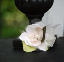 wedding photo - Flower Hair Clip / Mini Comb. Vintage Style Wedding. Ivory Pearls & Champagne Tan Fern Olive Green Brown, Dainty Elegant Bride Bridal Girl