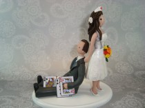 wedding photo - Nurse Dragging Poker Player Personalized Wedding Cake Topper