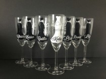 wedding photo - 1 Personalized Bride and Bridesmaid Champagne Glasses, Wedding Party Glasses