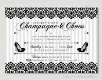 wedding photo - PRINTABLE Lace Invitation - Champagne & Choos. Retro, vintage inspired. Shoe Party. 40th Birthday. 30th Birthday.