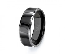 wedding photo - Mens Wedding Band, Black Tungsten Ring - HIGH QUALITY  Mens Tungsten Carbide Flat Top, Two Toned