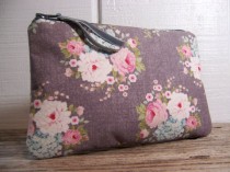 wedding photo - Small Clutch in gray fabric with flowers very pretty and  romantic bag , wedding purse . Would be great for a night out or for cosmetics.