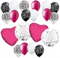 wedding photo - Hearts & Swirls Balloon Bouquet Wedding Baby Shower Bridal 20 Piece Magenta Wildberry Hot Pink