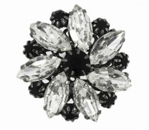 wedding photo - Black and Transparent Czech Crystal Claw Prongs Flower Metal Shank Buttons - 38mm - 1 1/2 inch - 1 piece