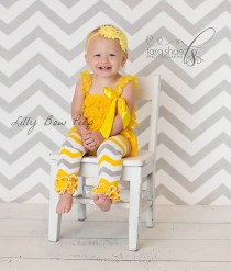 wedding photo - Baby Girl Outfit-Yellow Ruffle Lace Petti Romper & Vintage Headband-Dress Up-Preemie-Newborn Girl Clothes-Infant-Child-Baptism-Wedding-SOFT
