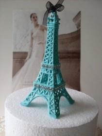 wedding photo - Wedding Cake Topper Turquoise Blue Eiffel Tower MEASURES 5 & 1/2 INCHES TALL We Ship Internationally