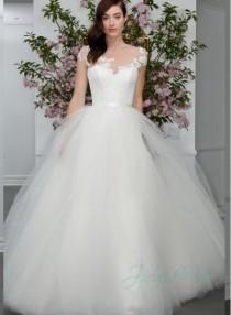 wedding photo - JW16008 Latest sheer top princess tulle ball gown wedding dress