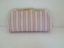 wedding photo - Pink Taupe Stripe Clutch Purse with Gold Finish Snap Close Frame, Bridfal Clutch, Wedding,