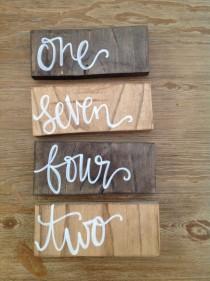wedding photo - Wooden Rectangle Free Standing  Wedding or Event Table Numbers Rustic Wedding Hand-Painted White Modern Calligraphy