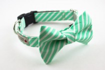 wedding photo - Mint Stripes Dog Bow Tie Collar