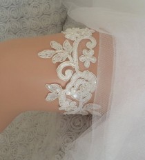 wedding photo -  Beaded Ivory garter lace garter flower modern garter Lolita prom bridesmaid bridal garter burlesque garter free ship