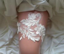 wedding photo -  Ivory garter lace garter flower modern garter Lolita prom bridesmaid bridal garter burlesque garter free ship