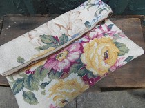 wedding photo - Floral roses clutch, iPad case, foldover, wedding bag - 1930s barkcloth - eco vintage fabric