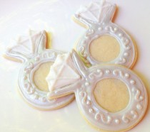 wedding photo - Engagement Sugar Cookie Wedding Ring Iced Decorated Cookie Favor Diamond Silver Ring Bridal Shower Favor