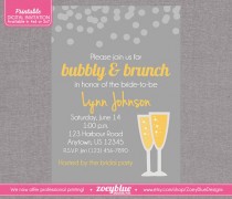 wedding photo - Bubbly and Brunch Bridal Shower Invitation Grey and Gold Yellow Bride to be Champagne Invitation- Digital File