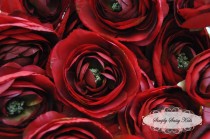 wedding photo - 2 pcs Scarlet Red Silky Soft Ranunculus Artificial Flower Heads Color 3.5in DIY Bouquets Arrangements Hair Clips Wedding