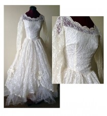 wedding photo - 1960s Wedding Dress w/ Layers, Bows, & Lace - Classic 60s Wedding Dress