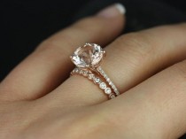 wedding photo - Eloise 9mm & Petite Bubbles 14kt Rose Gold Round Morganite And Diamonds Cathedral Wedding Set (Other Metals And Stone Options Available)