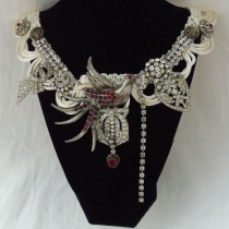 wedding photo - Bird Of Paradise Necklace, Rhinestone Custom Made Jewelery, Vintage Couture Bridal Choker, Collier Nuptiale