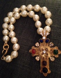 wedding photo - Rare Vintage Chanel 1988 Byzantine Gripoix Filigree Pearl Cross Necklace