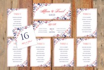 wedding photo - Wedding Seating Chart Template - DOWNLOAD Instantly - EDITABLE WORDING - Chic Bouquet (Navy & Coral)  - Microsoft Word Format