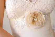 wedding photo - Bridal Lace and Flower Sash, Bridal Belt, Wedding Dress Sash, Flower Sash, Ivory Ribbon Sash, Champagne Bridal Sash, Caramel Bridal Sash
