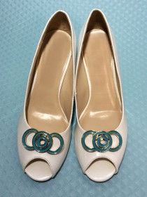 wedding photo - Vintage Circle Shoe Clips - Turquoise Blue