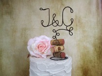wedding photo - Vineyard Vintage Wedding Cake Topper with Your Initials and Corks Base - for the Wine Lovers - Vineyard Wedding, Rustic Wedding