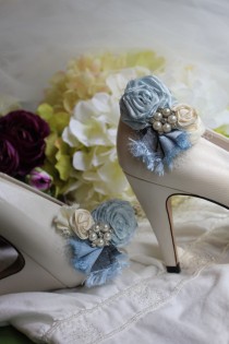 wedding photo - Wedding or Dress- Something blue, rolled rosette shoe clips