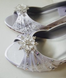 wedding photo - Wedding Shoes  snowflakes shoes, rhinestones , White winter wedding,  medium high heel, knot winter wonderland wedding, snowflakes wedding
