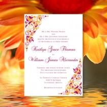 wedding photo - Printable Wedding Invitation "Gianna" Sangria and Orange Template Tropical, Beach or Hawaiian Theme All Colors Av. Word Doc.DIY You Print