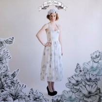 wedding photo - Skull Print Wedding Dress Tea Length with Sweetheart Neckline Gathered Skirt