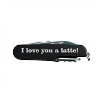 wedding photo - I love you a latte! Quote Laser Engraved Black Multi Tool Multitool Pocket Knife