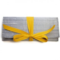 wedding photo - Wedding Clutch in Silver Silk with Mustard yellow // Gray ALEXIS envelope clutch