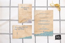 wedding photo - Beach Wedding Invitation, RSVP, Wishing Well, Japanese Waves - digital/printed - kraft wedding invitation suite, nautical, watercolour, blue