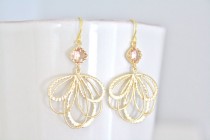 wedding photo - Champagne Earrings Gold Dangle, Bridesmaids Jewelry, Bridal Jewelry, Gifts for Her