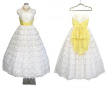 wedding photo - 1950s Prom Dress Vintage White Wedding Gown with Yellow Sash XS