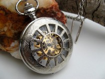 wedding photo - Silver Pocket Watch, Victorian Mechanical Pocket Watch, Pocket Watch Chain, Groomsmen, Men, Best Man - Item MPW163