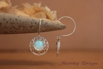 wedding photo - Opal Filigree Earrings in Sterling Silver - Opal Bridal Jewelry - Opal Dangle Earrings, Opal Drop Earrings - October Birthstone