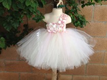 wedding photo - Flower Girl Dress, Tutu Dress, Blush Pink tutu dress, Hydrangea Flower tutu dress w/ONE STRAP